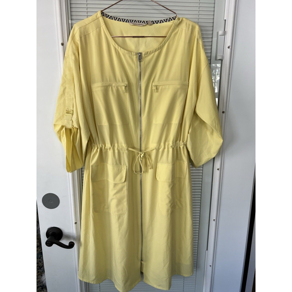 Soft Surroundings Go‎ Lively Traverse Dress Yellow Roll Tab Sleeve Women's M - Picture 4 of 8
